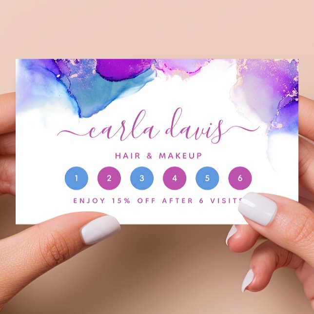 Signature Script Purple Blue Alcohol Ink Loyalty Card (Creator Uploaded)