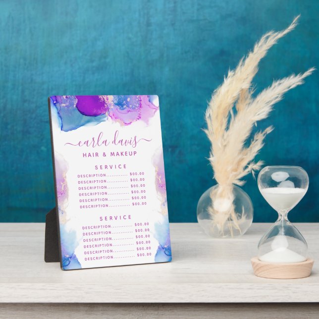 Signature Script Purple Blue Ink Price Menu Plaque (Side)