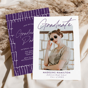 Signature Script Purple Photo Graduation Party Invitation