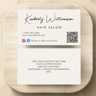 Signature Script QR Code Cream Business Card