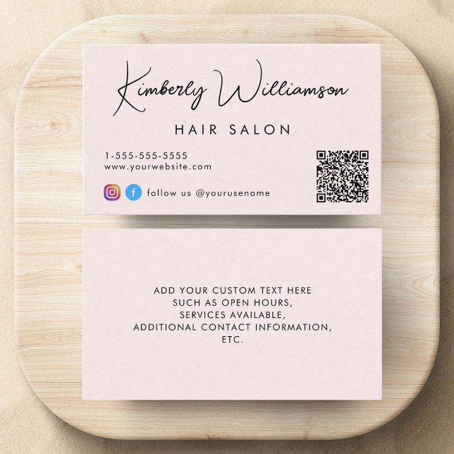 Signature Script QR Code Pink Business Card (Empower your name in our signature script as your logo and brand identity)