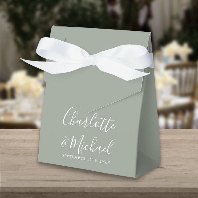 Signature Script Sage Green Elegant Wedding Favour Box (Signature Script Sage Green Elegant Wedding Favor Box)
