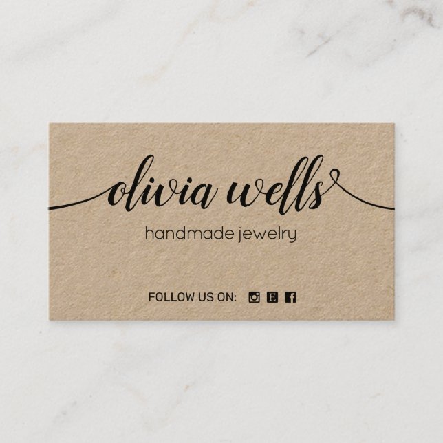 Signature Script Social Media Networking Kraft Business Card (Front)