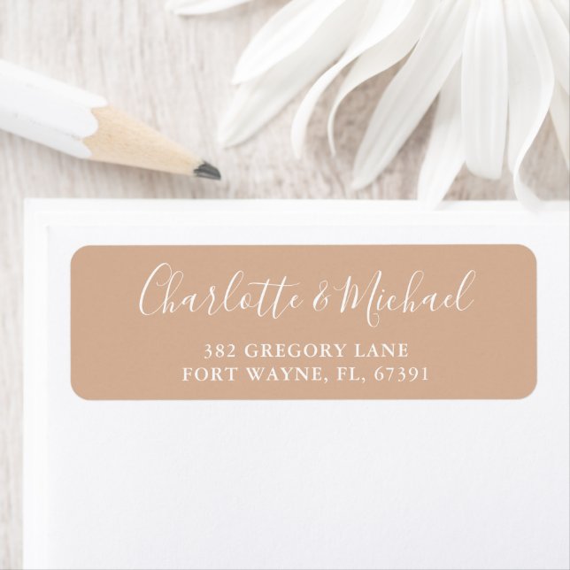 Signature Script Tan Taupe Wedding Return Address (Insitu)