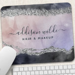 Signature Script Watercolor Purple Black Silver Mouse Pad<br><div class="desc">Signature Script Watercolor Purple Black Silver Mouse Pad. Perfect for a beauty salon,  hair stylist,  makeup artist,  or cosmetologist.</div>