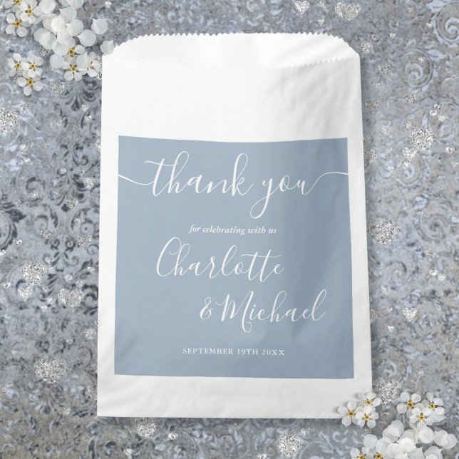 Signature Script Wedding Dusty Blue Thank You Favour Bags (Signature Script Wedding Dusty Blue Thank You Favor Bag)