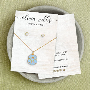 Signature Script White Wood Necklace Earring Business Card