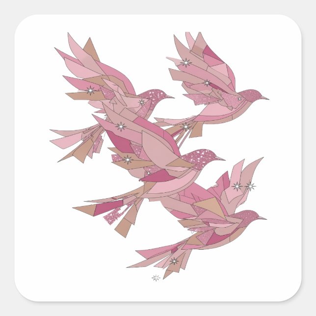 Signature Silver PINK BIRDS Sticker Art (Front)