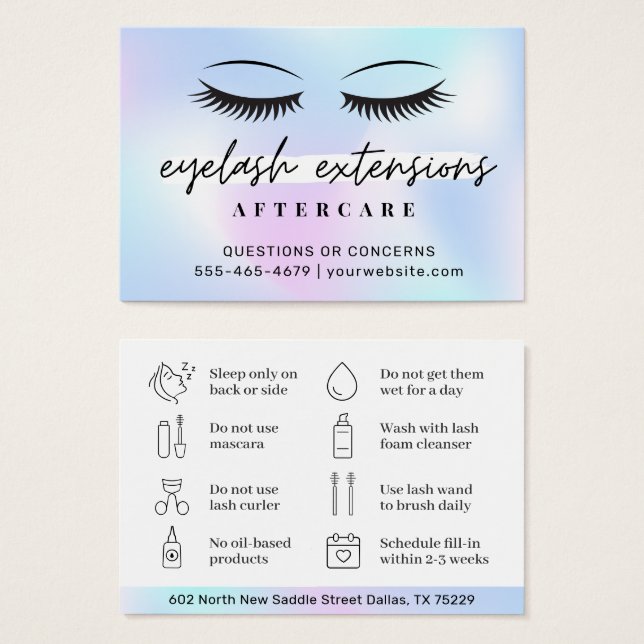 Signature UV Gloss Holographic Lash Aftercare Card (Front & Back)
