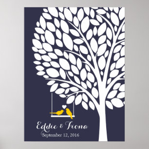 signature wedding guest book tree bird yellow