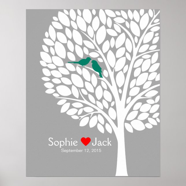 signature wedding guest book tree teal colour (Front)