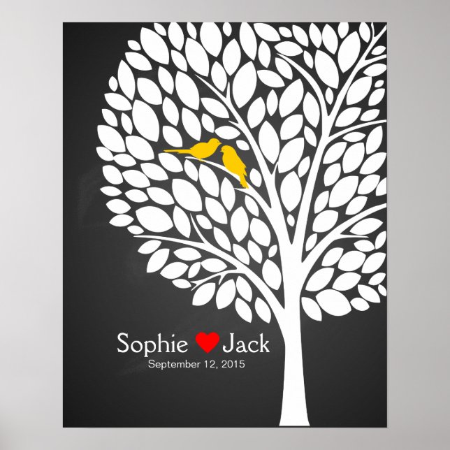 signature wedding guest book tree yellow chalk (Front)