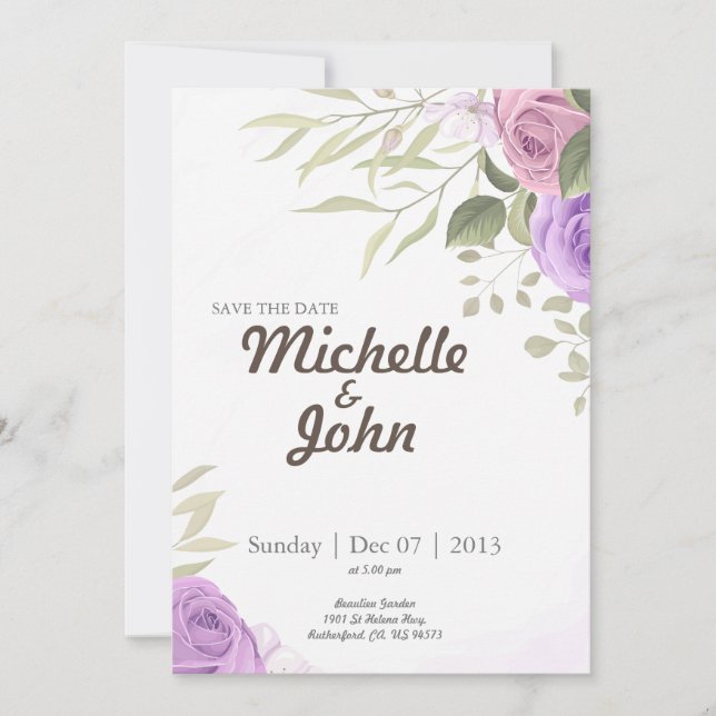 Signature Wedding Invitation Purple flower  (Front)