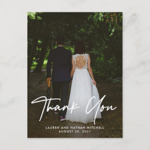Signature White Script Wedding Photo Thank You Postcard