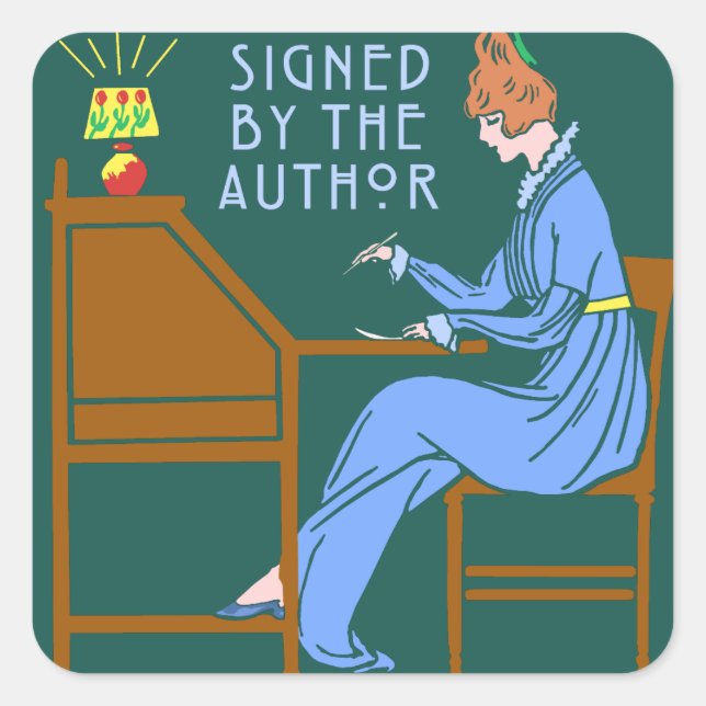 Signed By the Author Book Signing Lady in Blue 2 Square Sticker (Front)