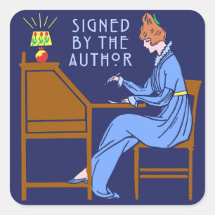 Signed By the Author Book Signing Lady in Blue Square Sticker