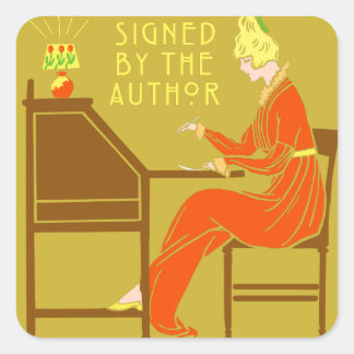 Signed By the Author Book Signing Lady in Orange Square Sticker
