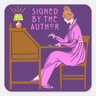 Signed By the Author Book Signing Lady in Pink Square Sticker