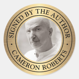 Signed by the author custom photo golden gradient classic round sticker