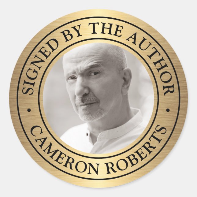 Signed by the author custom photo golden gradient classic round sticker (Front)