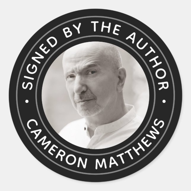 Signed by the author custom photo modern black classic round sticker (Front)