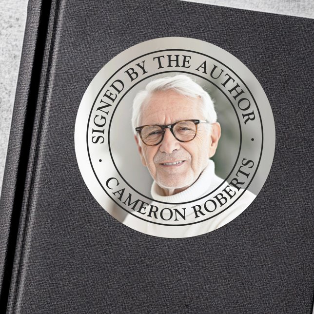 Signed by the author full photo elegant classic round sticker (Signed by the author full photo elegant classic round sticker)