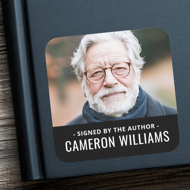 Signed by the author photo name black border square sticker (Signed by the author photo name black border square sticker)