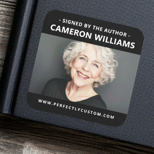 Signed by the author photo name website URL black Square Sticker