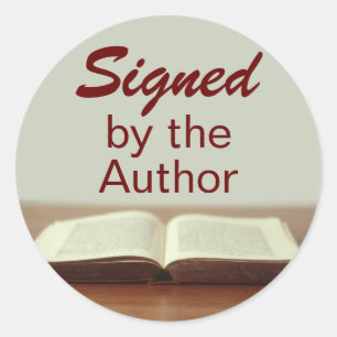 Signed by the Author Stickers Open Book on Table