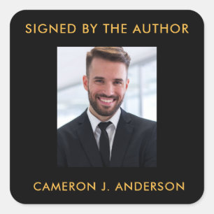 Signed Copy Author Writer Photo Gold Text Square Sticker
