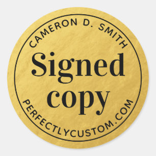 Signed copy name url golden gradient book signing classic round sticker