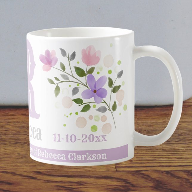 Significant Birthday Name & Initial Floral Design Coffee Mug (Creator Uploaded)