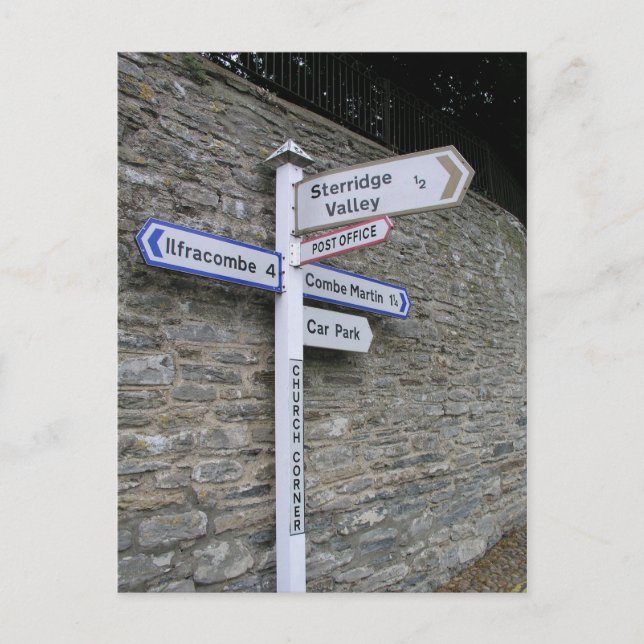 Signpost at Berrynarbor, North Devon, UK Postcard (Front)