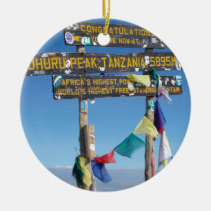 Signpost on the Summit of Kilimanjaro kenya Ceramic Tree Decoration