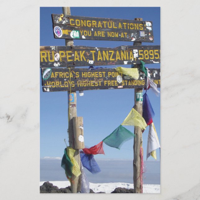 Signpost  on the  Summit of Kilimanjaro kenya Stationery (Front)