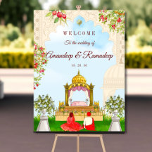Sikh couple wedding welcome sign Anand Karaj sign