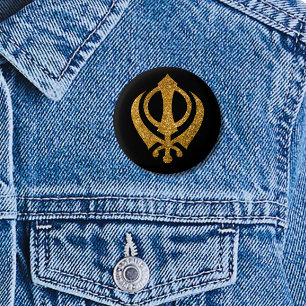 Sikh Khanda "Fearless & Free"  3 Cm Round Badge
