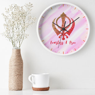 Sikh Khanda "Fearless & Free"  Clock
