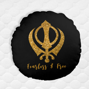 Sikh Khanda "Fearless & Free" Round Cushion