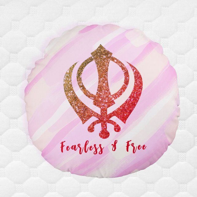 Sikh Khanda "Fearless & Free"  Round Cushion (Creator Uploaded)