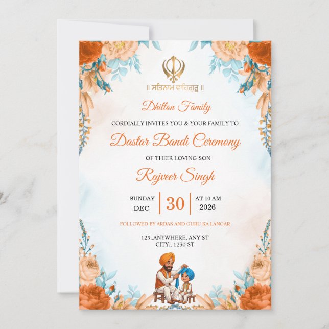 Sikh Turban Tying Ceremony Invitation Card (Front)