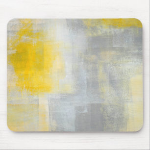 'Silence' Grey and Yellow Abstract Art Mouse Pad