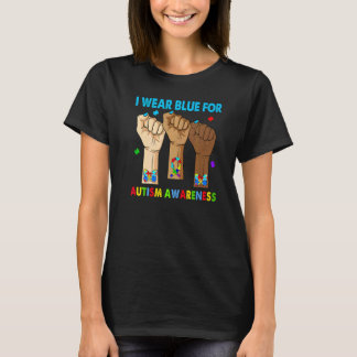 Silence Hand I Wear Blue For Autism Awareness Prem T-Shirt