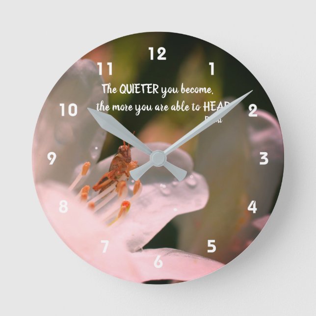 Silence Inspirational Rumi Quote   Round Clock (Front)