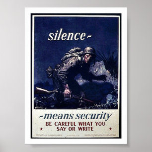 Silence Menans Security Be Careful What You Say Or Poster