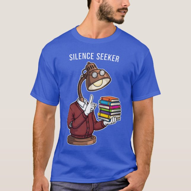 Silence Seeker Lamp Scholar Bookworm boy T-Shirt (Front)