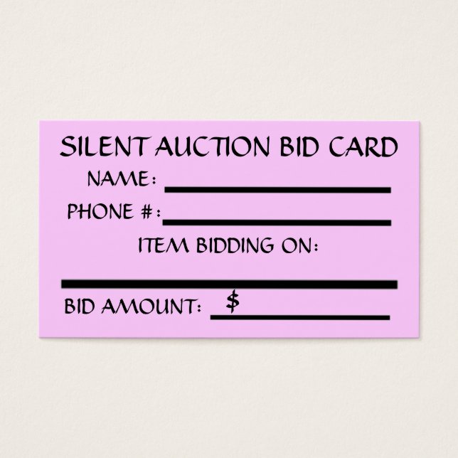 Silent Auction Bid Card (Front)