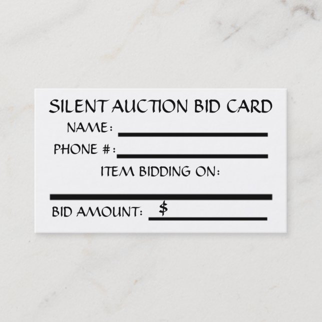 Silent Auction Bid Card (White) (Front)