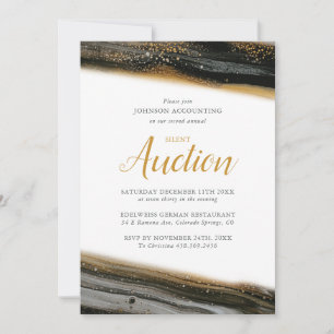 Silent Auction Invitation Black Gold Marble