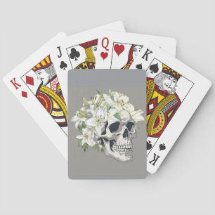 Silent Bloom: Skull & White Lilies Playing Cards